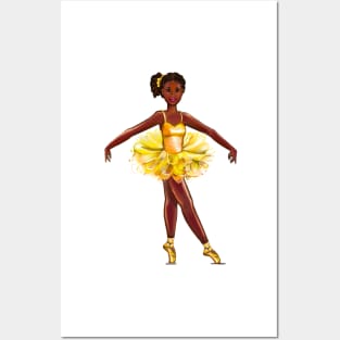 Ballet black ballerina  in yellow tutu with corn rows in her hair - brown skin ballerina Posters and Art